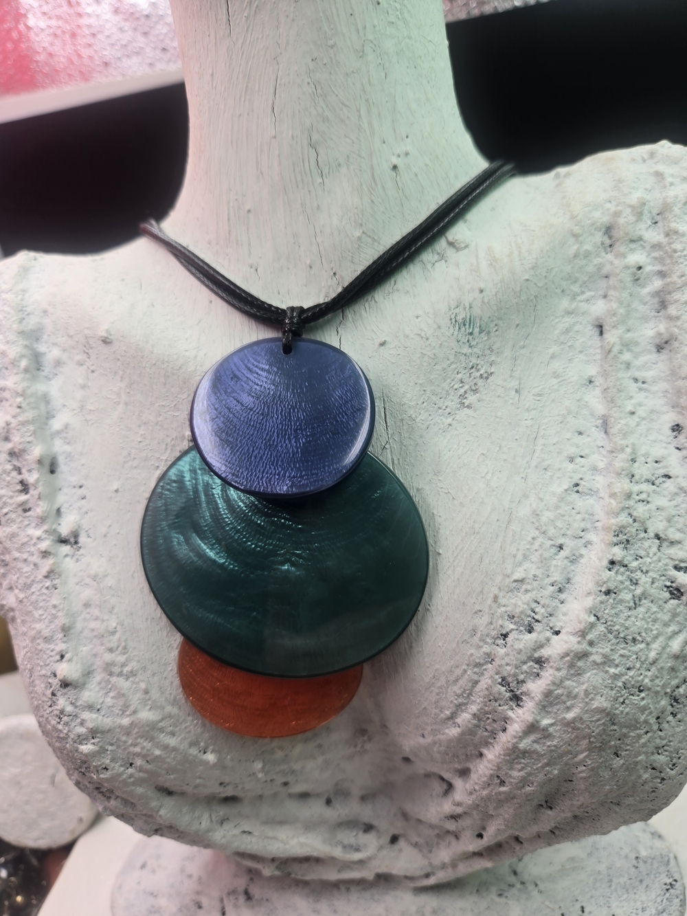 Layered Blue Green and Orange Disc Pendant Necklace - Women Jewelry